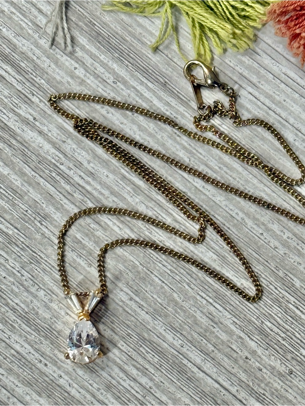 Gold-Tone Teardrop Crystal Pendant Necklace